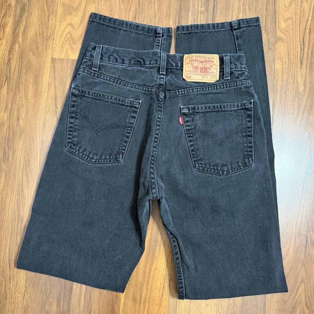 Vintage Levi's 505 Regular Fit Charcoal Straight Jeans Size W31 L34 - Picture 7 of 13